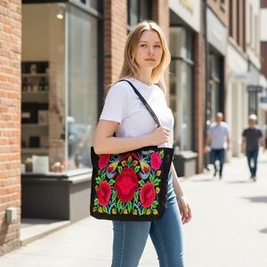 Mexican Oaxaca Black Floral embroidered tote bag
New